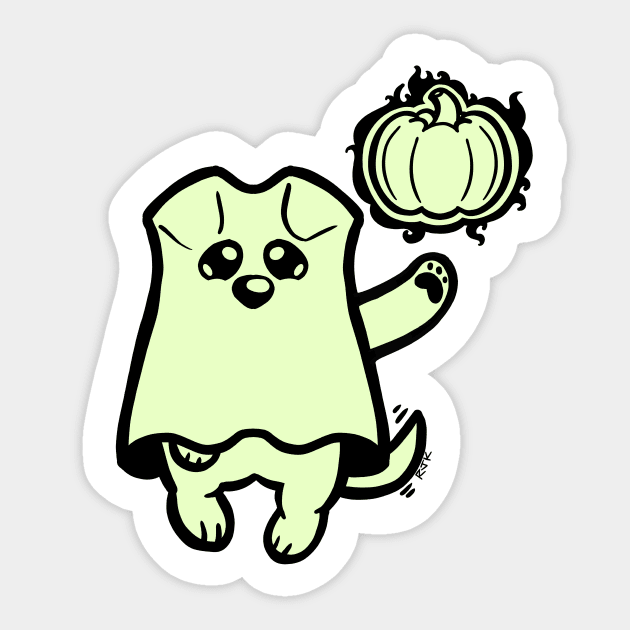 Little Ghost Dog Has a Pumpkin Sticker by RJKpoyp